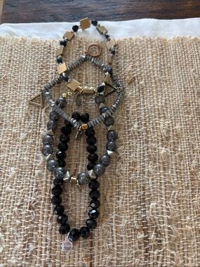 Erimish Layered Black and Gold Beaded Women's Bracelet Set